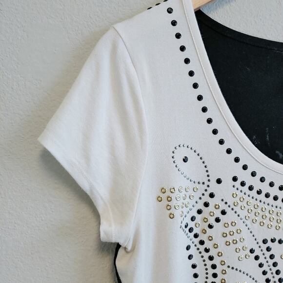 Cache' T-Shirt Sequins and Studs Cap Sleeves Sz M - Picture 5 of 13
